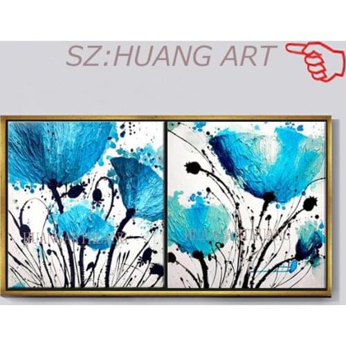 Blue hand-painted combination Flower 2p Wall Watercolor Canvas oil Painting Bedroom Abstract Photo Pop Art Decor