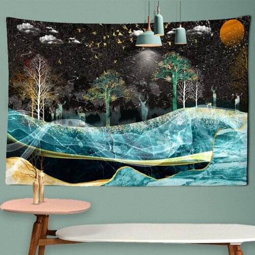 Sunlight Forest Illustration Tapestry Wall Hanging Bohemian Hippie Mandala Kawaii Dormitory Home Decor