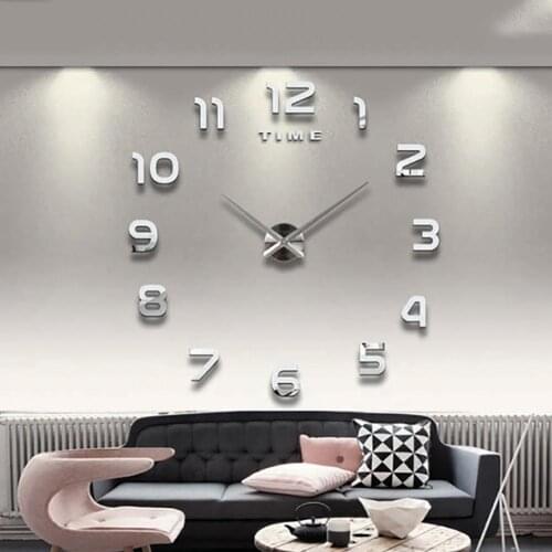 Glass Wall Clock Self-adhesive Analog Clock 3D Modern Wall Sticker Super Large Mirror Decal Living Room Decoration Home Decor
