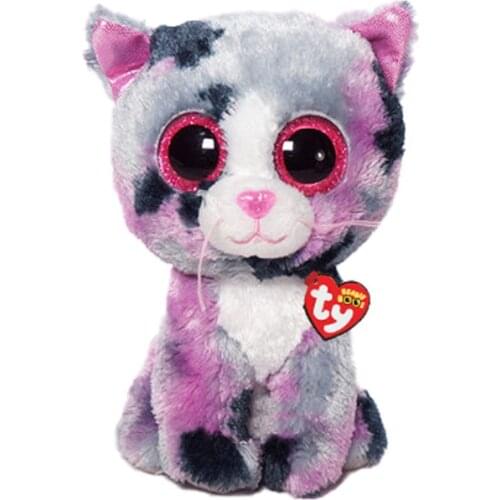 Ty Beanie Big Eyes 6" 15 cm Three-color Pink-eared Cat Cute Stuffed Plush Toy Animal Doll Accompany Sleeping Kids Birthday Gift