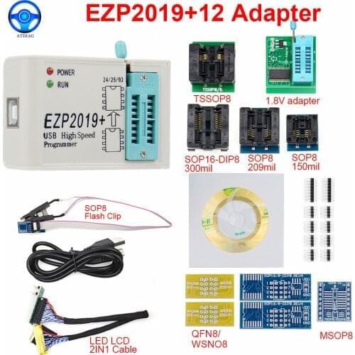 New EZP2019 Full set High-Speed USB SPI Programmer+12 Adapter SOP8 test clip sop8/16 Support 24 25 93 EEPROM 25 Flash Bios Chip