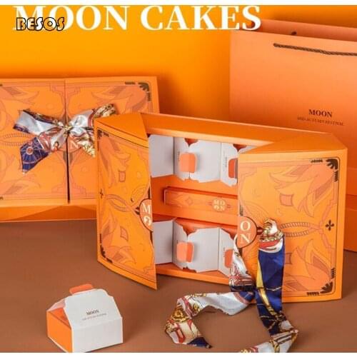 High Grade Fashion Large Orange Double Open Bronzing Gift Box Party Wedding Cake Flower Jewelry Packaging Decorative Gift Box