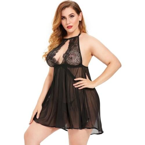 Women Lace Sexy Nightwear, Strap Halter Backless Chemise, Lace Mesh Gauze Skirt Bodysuit Suitable for Romantic Dating