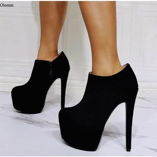Olomm New Fashion Women Platform Pumps Zipper Sexy Stiletto Heels Round Toe Elegant Black Evening Prom Shoes Women US Size 5-20