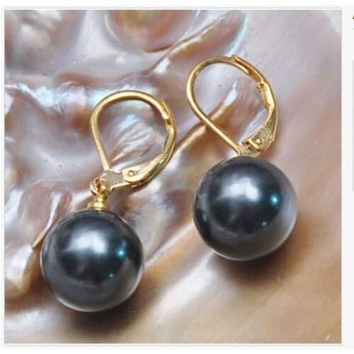 Womens Hair full wigs Hot selling shipping******** charming paif of 10-11mm tahitian round black shell pearl earring