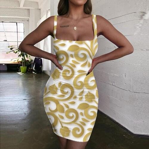 KYKU Brand Flowers Dress Women Art Halter Sleeveless Retro Bodycon Dress Brown 3d Print Womens Clothing Summer Short Boho Femme