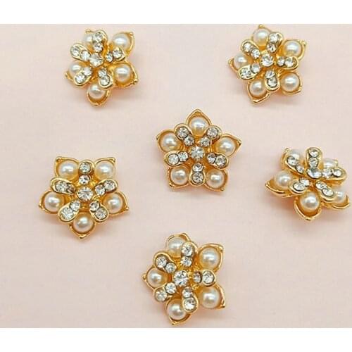 10pcs/lot 16mm*17mm Christmas Rhinestone Pearls Flower Buttons for Wedding Decoration Metal Brooch Hair Bow DIY Jewelry Craft