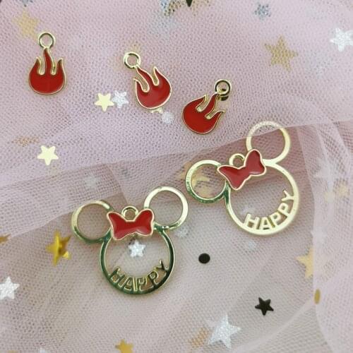 10pcs/Lot Enamel Flame Metal Charms Earrings DIY Accessories Happy Mickey Head Design Fire Pendants Fit Jewelry Make Craft
