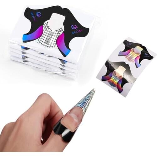 100pcs French Nail Form Tips Acrylic UV Gel Extension Curl Nail Art DIY Form Nail Builder Gel Sticker Guide Mold Manicure Tool