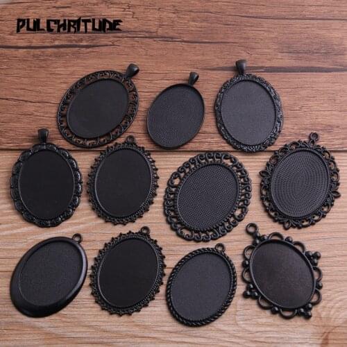 2pcs 30*40mm Inner Size Black Plated 10 Style Big Oval Cabochon Base Setting Charms Pendant Necklace Findings
