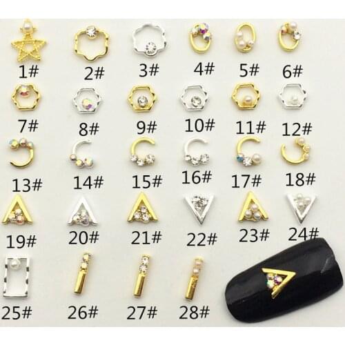 20pcs/pack Japan Alloy Nail Art 3D Star Triangle Oval Moon with Rhinestone Metal Accessories for Phototherapy Nail Sticker DIY