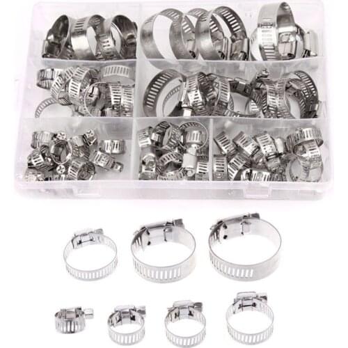 60PCS 8-38mm Stainless Steel Adjustable Drive Hose Clamp Fuel Line Worm Size Clip Hoop Hose Clamp