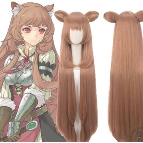 Anime The Rising of the Shield Hero Raphtalia Rafutaria 100cm Long Brown Heat Resistant Hair Cosplay Costume Wig + Ears Hairpins