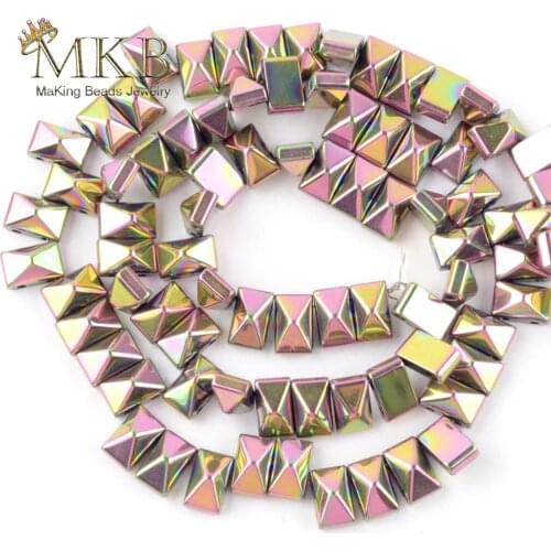 Natural Yellow Color Pyramid Double Hole Hematites Stone Square Beads For Jewelry Making 6*3/6*6/8*4mm DIY Bracelets Necklace