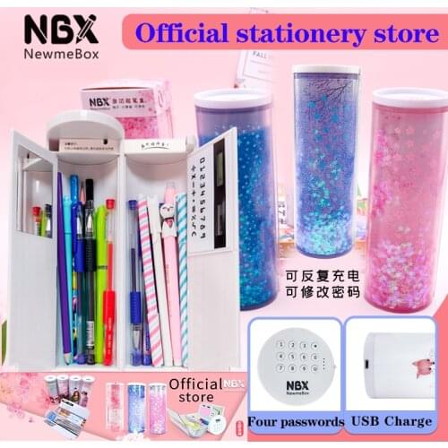 NBX new USB charging password lock stationery box cute cartoon kitten Penguin cylindrical pencil case made in China