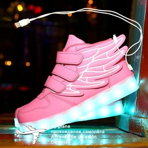 Size 25-37 Kids Led USB Recharge Glowing Shoes Childrens Hook Loop Shoes Childrens Glowing Sneakers Kids Led Luminous Shoes
