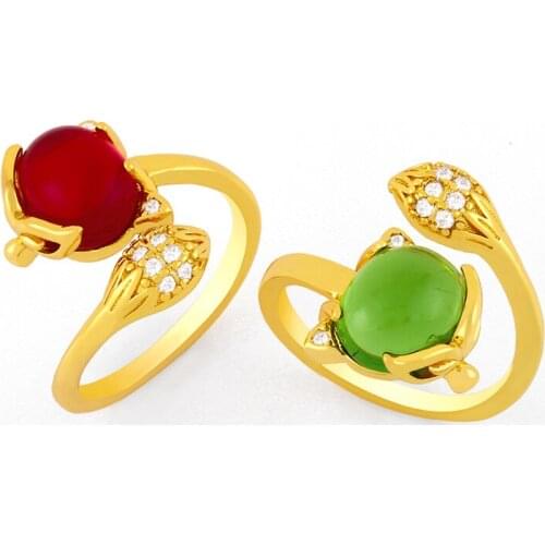 EYIKA New Vintage Red Green Crystal Stone Fox Shape Adjustable Ring for Women Wedding Bridal Party Zircon Finger Gold Jewelry