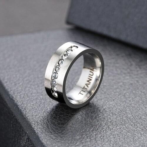 FACEINS Trendy Rings Women and Men 8MM Stainless Steel Zircon Ring Male Titanium Steel Statement Ring Wedding Gifts Jewelry