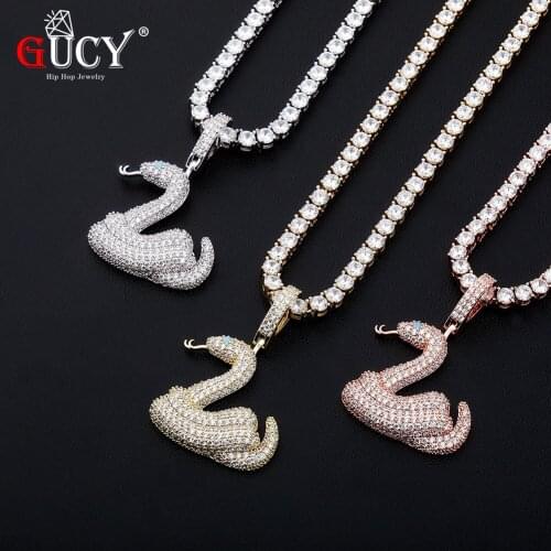 GUCY Hip Hop Animal Snake Pendant Necklace Micro Pave AAA Cubic Zirconia Pendant Hip Hop Fashion Jewelry Gift For Men Women