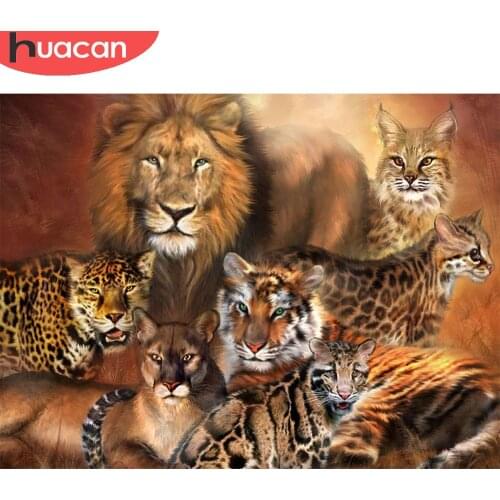 HUACAN Diamond Painting Animal Lion Diamond Embroidery Mosaic Leopard Cross Stitch Wall Art Handmade Gift