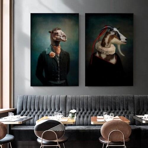 Earl of the Goat Classical Canvas Paintings On the Wall Art Posters And Prints Mr. Goat In a Suit Canvas Picture Home Wall Decor