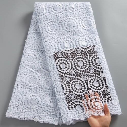 SJD LACE White African Lace Fabric 2021 New Guipure Lace Cord Nigerian Fabric Sewing Embroifery Dresses For Womem Wedding A 2506