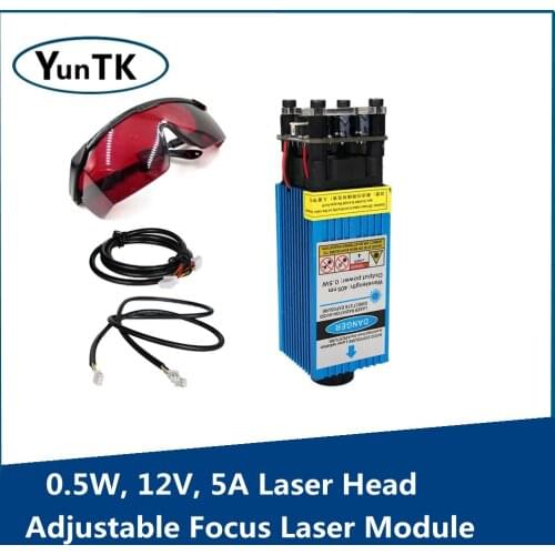Adjustable Focus Laser Module, 500mW, 405nm, ,For Engraving and Cutting, TTL, PWM, Control, 0.5W, 12V, 5A Laser Head