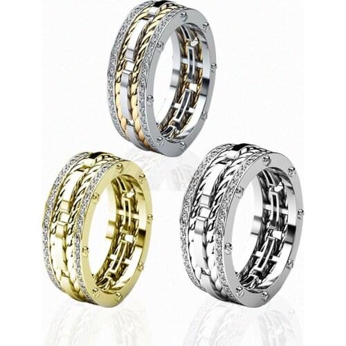 Ofertas Trendy Creative Hemp Pattern Two Circle Crystal Rings for Men Engagement Wedding Party Male Ring Jewelry Whole Sale