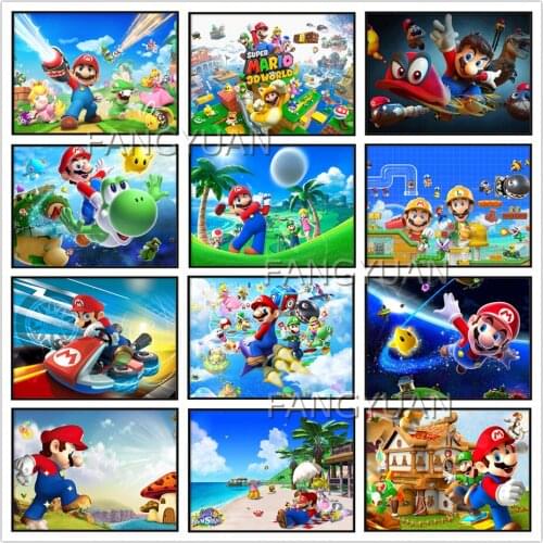 Mario Cartoon Game Diamond Embroidery 5D Diy Full Square Round Diamond Painting Cross Stitch Kits Mosaic Kids Room Decoration