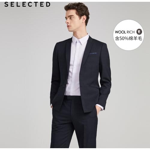 SELECTED Men Slim Fit Sheep Wool Plaid Jacket Business Casual Blazer S|42015Y509