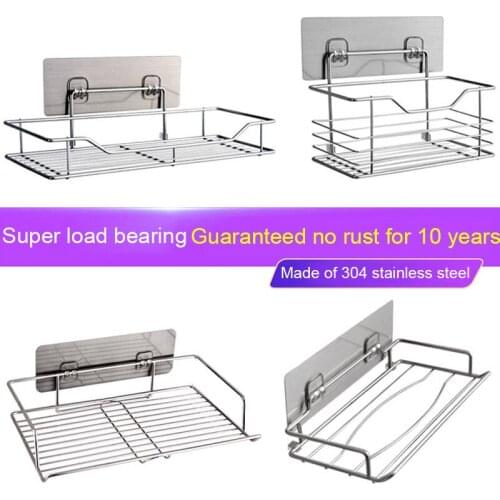 304 Stainless Steel Storage Rack Kitchen Bathroom Storage Basket Holder Rack Soap Wall Mounted Racks