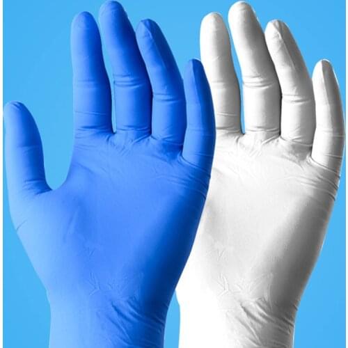 Nitrile latex gloves 50 pairs wear-resistant thickened white and blue pvc rubber waterproof nitrile rubber plastic gloves