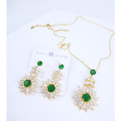 2020 new fashion popular sunflower gree red blue necklace earrings jewelry set wedding bride dressing banquet formal jewelry