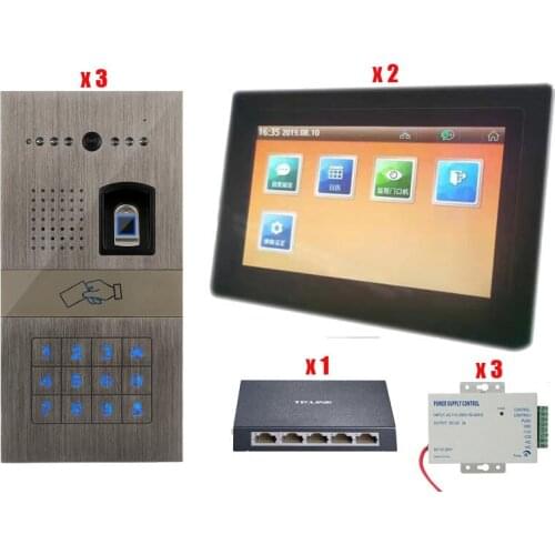 New Arrival 7 inch RFID Fingerprint Video Door Phone Video Intercom Doorbell With Password IR HD Camera For 3 Doors 2 Rooms