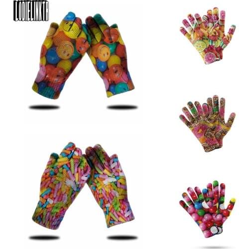New Adult Knitted Mittens Funny Candy Color Skiing Gloves 3D Food Lollipop Donut Burger Women Touch Screen Working Garden Gloves