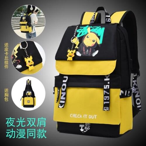 New Anime Backpack Pokemon Cartoon Pikachu Noctilucence Large Capacity Laptop Student School Bag Usb Charging Travel Bags Gifts
