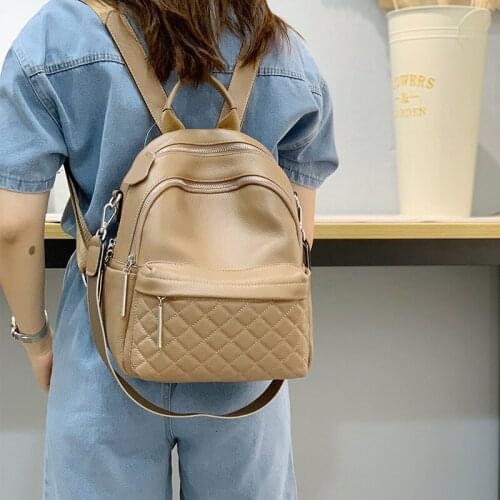 New 2021 Fashion Daily Caual Ladies Backpack Soft Cowhide Leather Womens Knapsack Travel Outdoor Large Capacity Rucksack Black