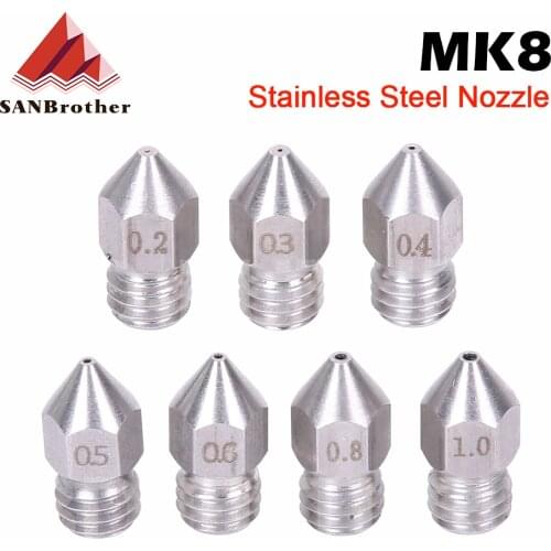 3D Printer Threaded Stainless Steel MK8 Nozzle M6 0.2 0.3 0.4 0.5 0.6mm for 1.75mm Filament for CR10 CR-10S Ender 3 Ender 5