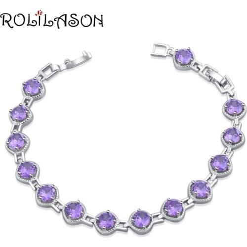 ROLILASON Fashion Small Fresh Purple Crystal Zircon Glamour Bracelet Most Wedding Gift New TB1159