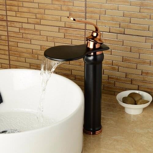 Basin waterfall Faucets Brass Black And Gold Fnish Jade Body with Marble Basin Faucet Single Handle Basin Sink Mixers Taps