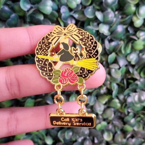 Witch Kiki and Gigi Hard Enamel Pin Cartoon Magic Girl Flying Broom Black Cats Pendant Brooch Kikis Delivery Services Fans Gift