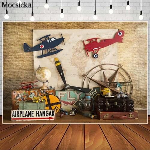 Mocsicka Vintage Alrplane Hangar Travel Cake Smash Photography Backdrops Boy 1st Birthday Photo Props Studio Booth Background
