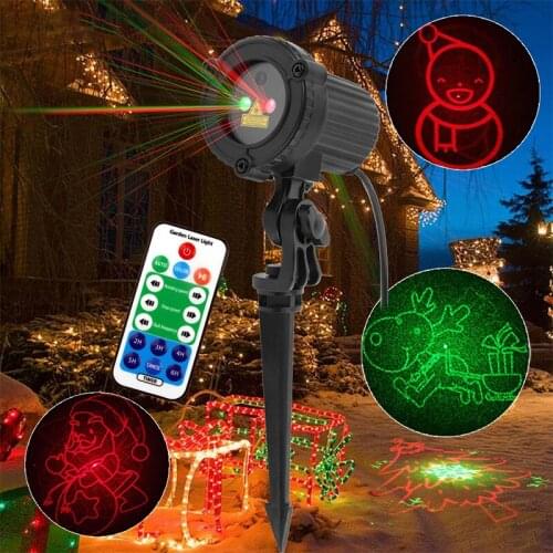 Remote RG 8 Xmas Patterns Outdoor Waterproof Laser Projector Garden Holiday Christmas Tree Red Green Landscape Decor Light
