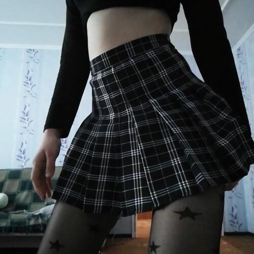Chic Harajuku High Waist Mini Skirts Women Gothic Punk Plaid Pleated Sexy Skirts Summer Hot Sale Cargo College A-line Skirts