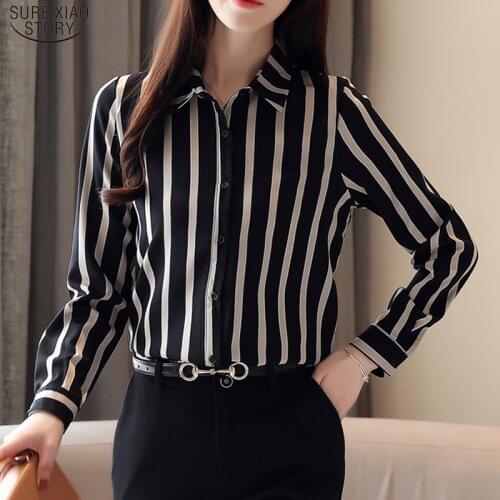 New 2021 Long Sleeve Chiffon Striped Blouse Women Office Button Up Plus Size Women Shirts Fashion Clothing Chemise Femme 6765 50
