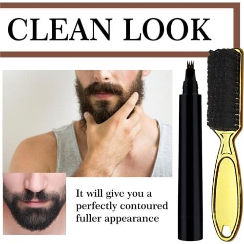 1Set Beard Filling Pen Kit Barber Pencil With Brush Salon Facial Hair Engraving Styling Eyebrow Tool Male Mustache Repair Shape