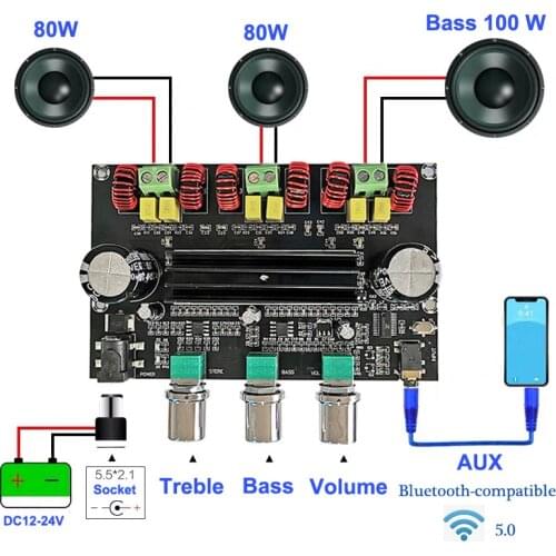2*80W+100W TPA3116D2 Power Subwoofer Bluetooth-compatible Amplifier Board 2.1 Channel TPA3116 Audio Stereo AUX Class D Amp