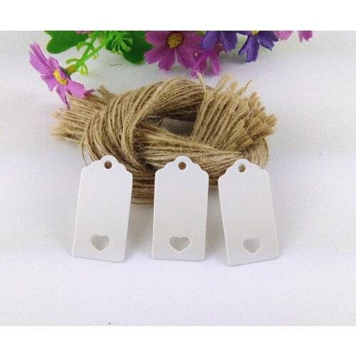 200pcs/lot 4x2cm Heart Hollow Wedding Party Gift Bag Name Label Paper Tags White lace Love rectangle Favour with 200pcs strings