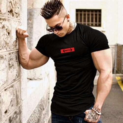 2019 fashion casual mens brand fitness t-shirt yellow solid color fitness tights cotton T-shirt mens mix summer T-shirt top