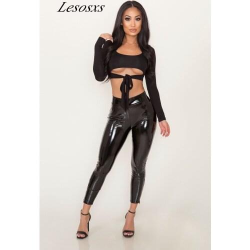 2021Fashion Ladies Leggings PULeather Leggings Black Seamless Slim Long Pants Women High Waist Sexy Stretch Skinny Leggings traf